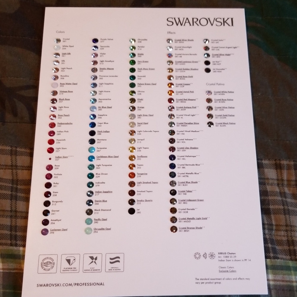 Swarovski crystal sample board